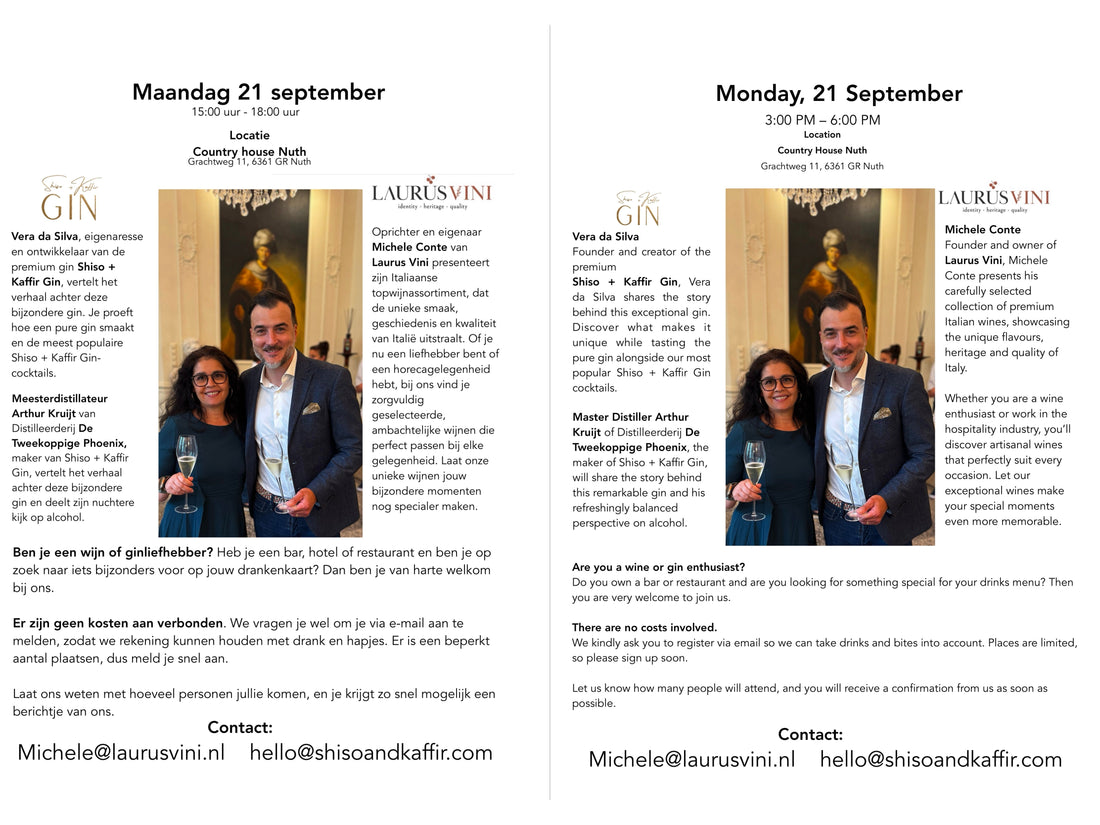 Proeverij & Presentatie – Shiso + Kaffir Gin & Laurus Vini -  Tasting Presentation